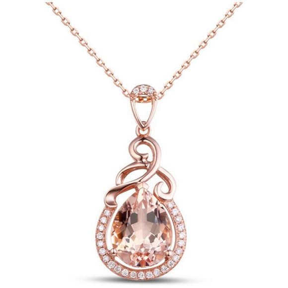 Jewelry - Dainty Water Drop Hollow Pear Elegant Rose Gold Necklace for Women, EVGG1092